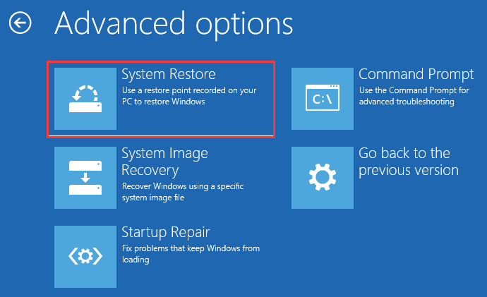 select system restore in WinRE