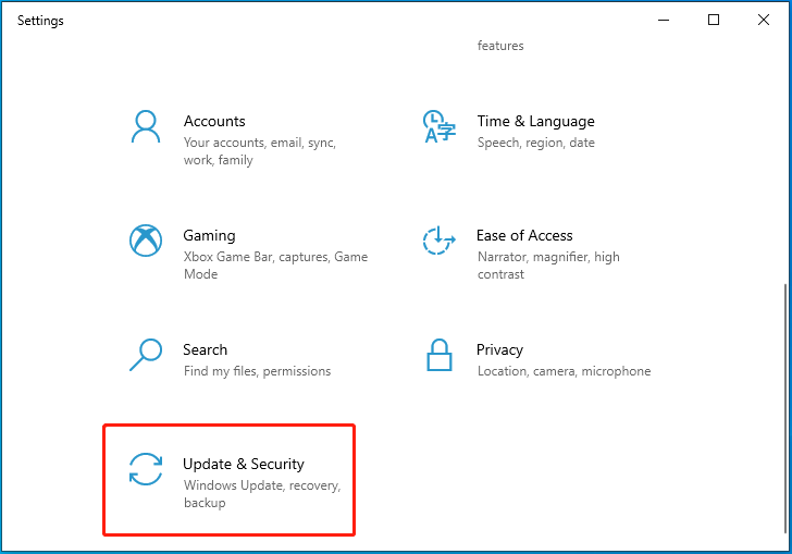 Select Update and Security