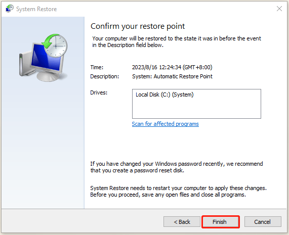 confirm your restore point