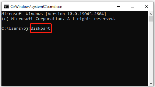 input diskpart in cmd.exe window