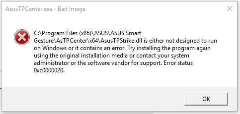 AsusTPCenter.exe Bad Image error