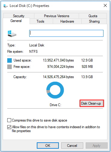 click Disk Cleanup for C drive