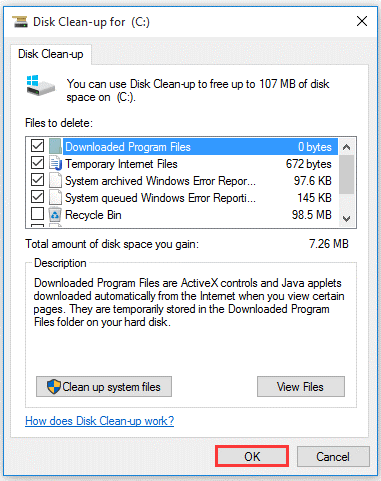 click up disk space using Disk Cleanup