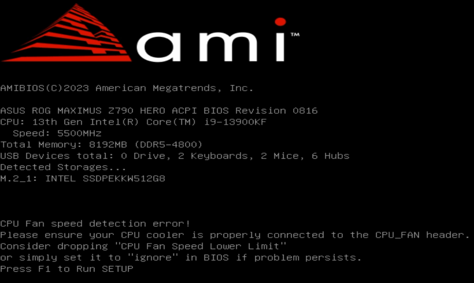 CPU Fan Speed Error Detected: Press F1 to run setup