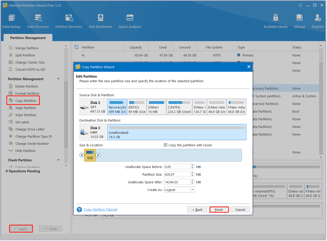 back up partition using MiniTool