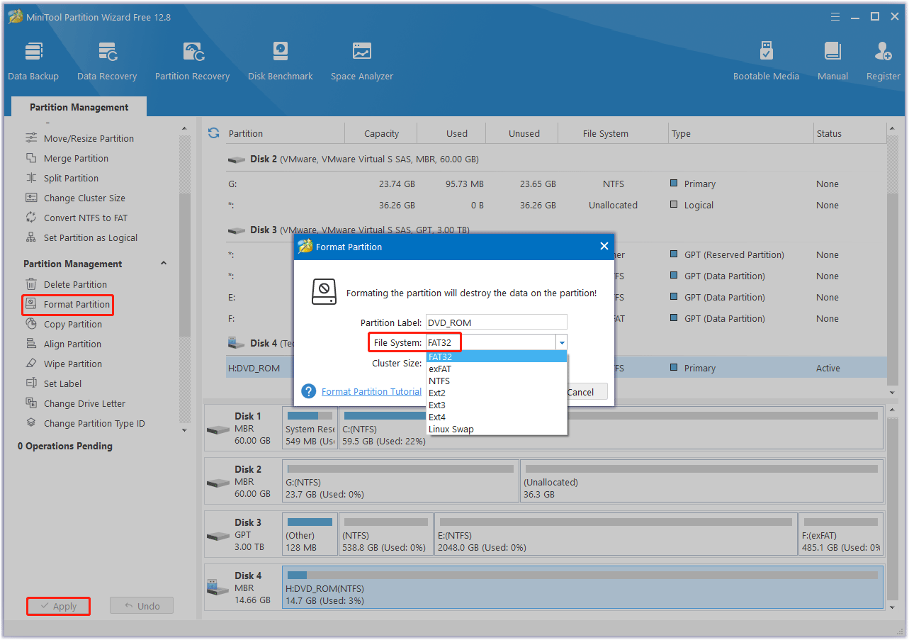 format a partition with MiniTool Partition Wizard