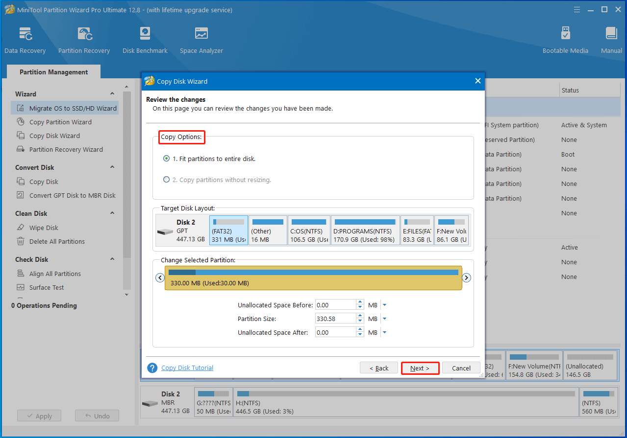 pick copy options