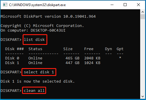 Diskpart clean all