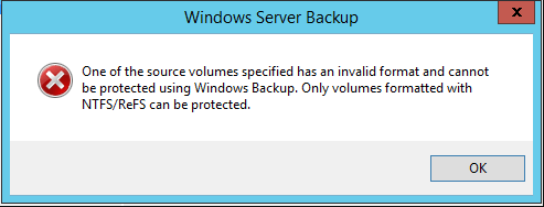 only NTFS volumes can be protected