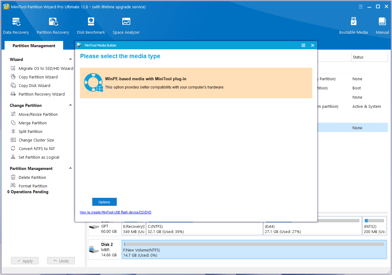WinPE based media pinch MiniTool plugin