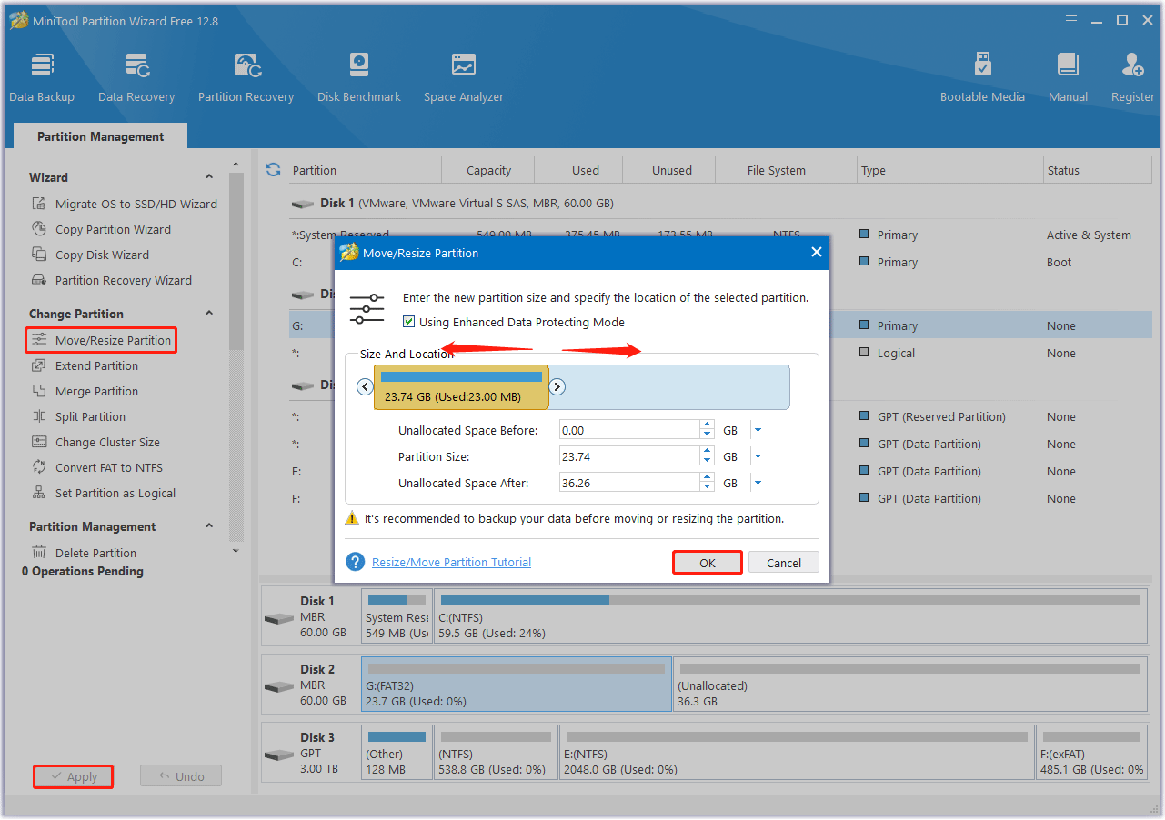 extend/shrink a partition