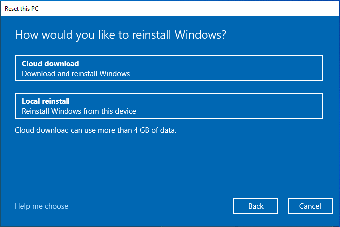choose a measurement to reinstall Windows
