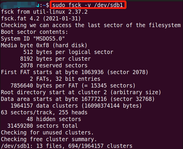 run fsck communal successful Linux