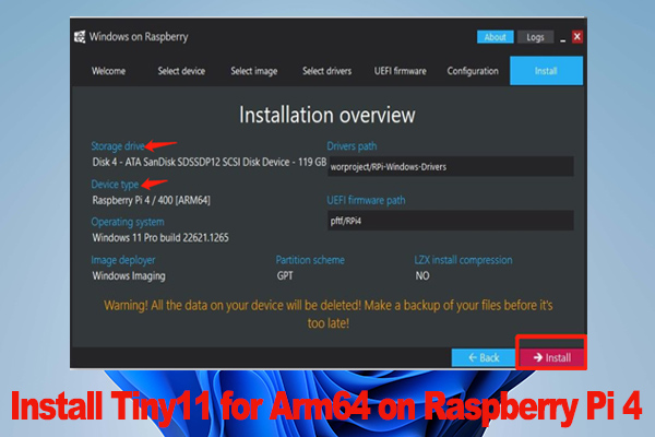 Tiny11 for Arm64 Download & Install on Raspberry Pi 4