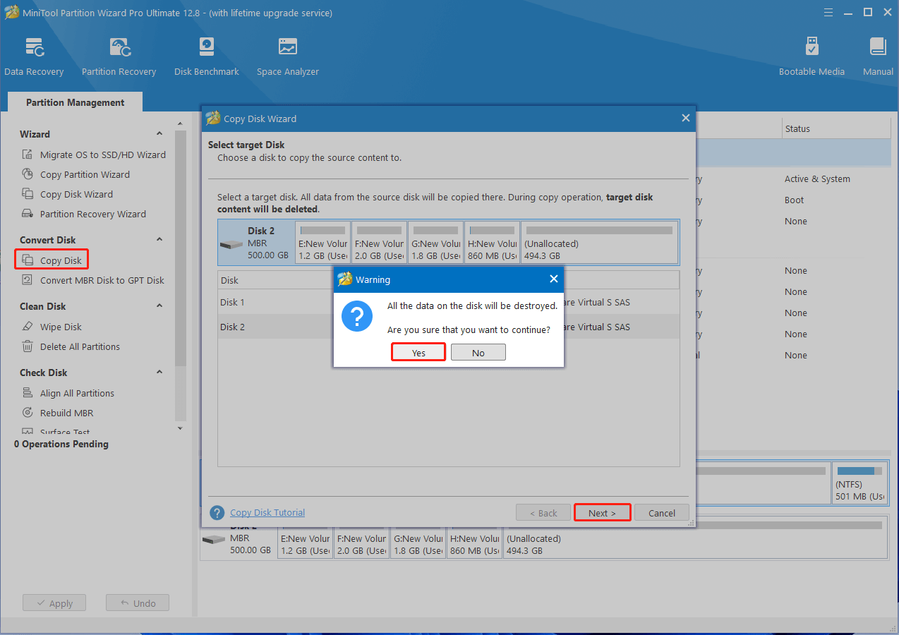 click Copy Disk connected MiniTool