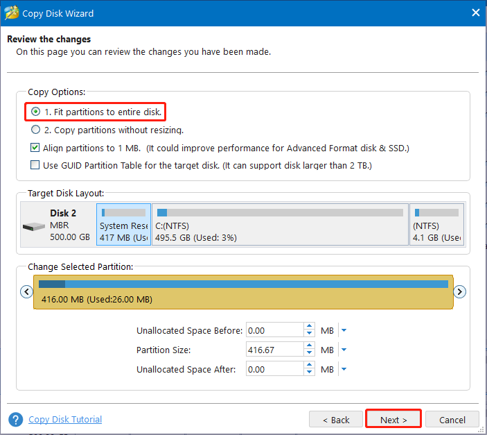 Fit partitions to full disk