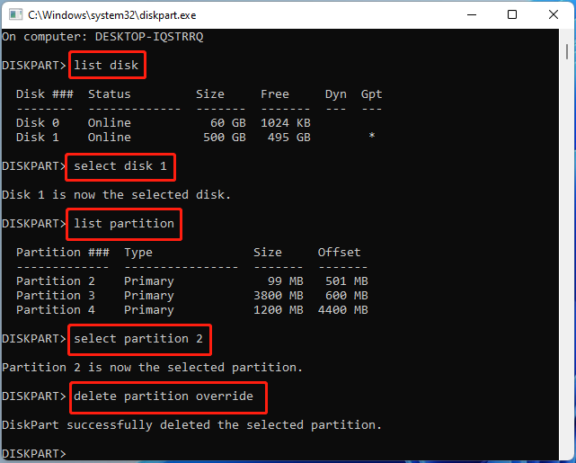 delete partition using Diskpart