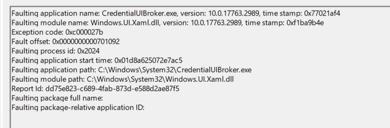 CredentialUIBroker.exe Remote Desktop error
