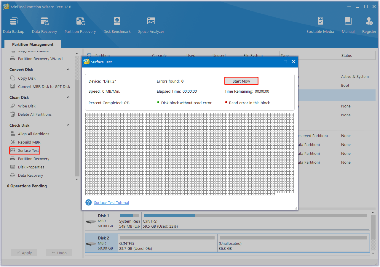 scan bad sectors on hard drive