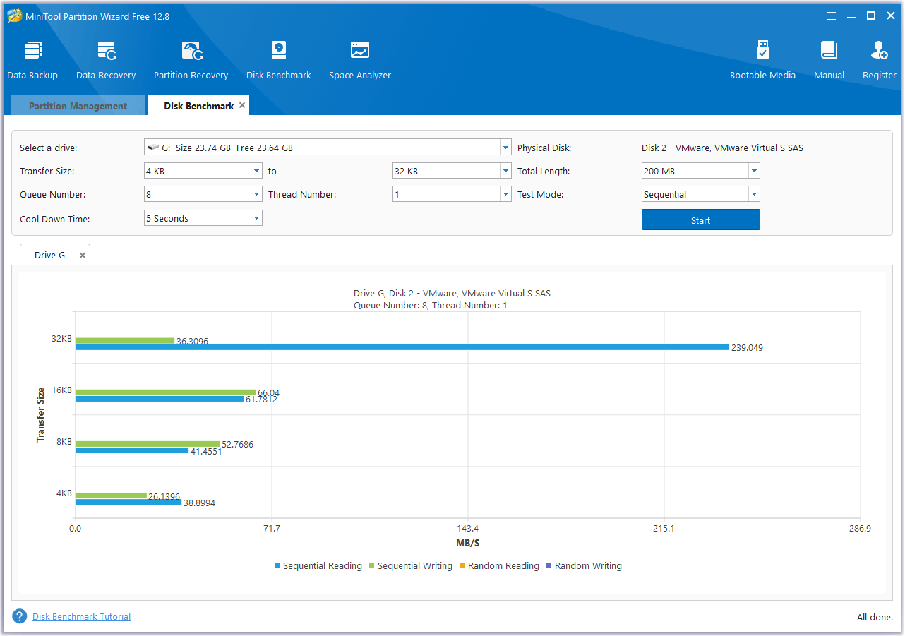 disk benchmark with MiniTool Partition Wizard
