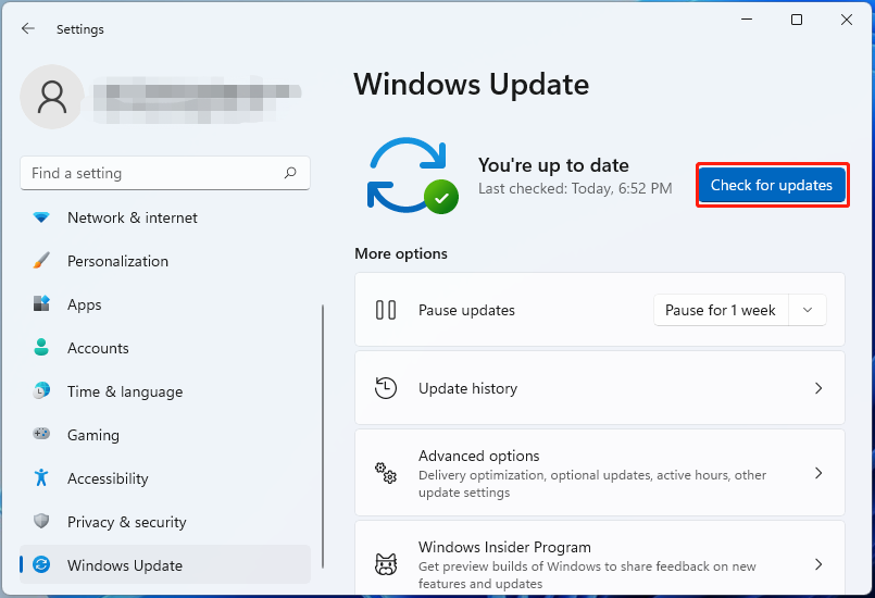 click Check for updates in Windows 11