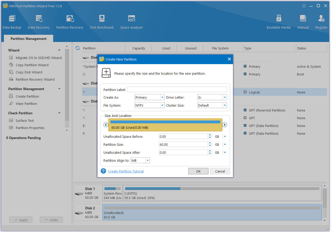 partition a hard drive with MiniTool Partition Wizard