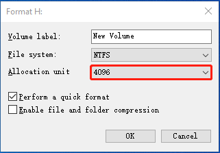 format ssd windows 10 allocation unit size