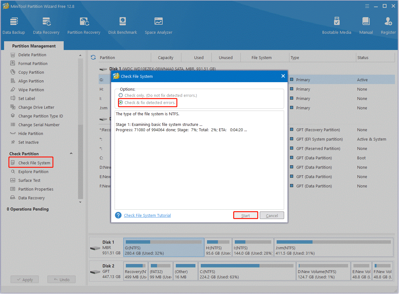 repair file system using MiniTool