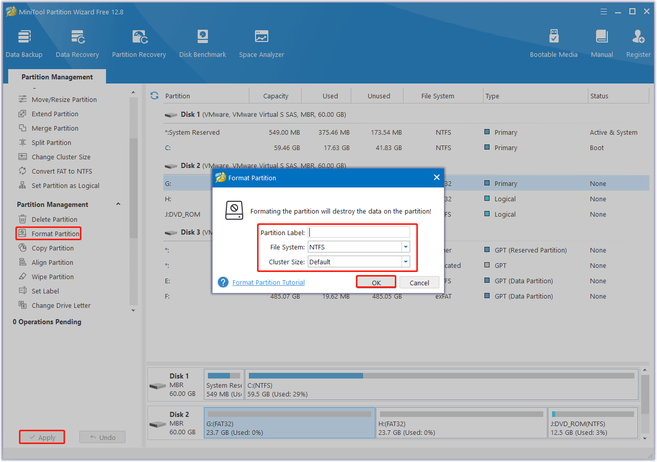 format the external drive using MiniTool Partition Wizard