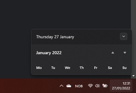 Windows 11 taskbar calendar not showing days