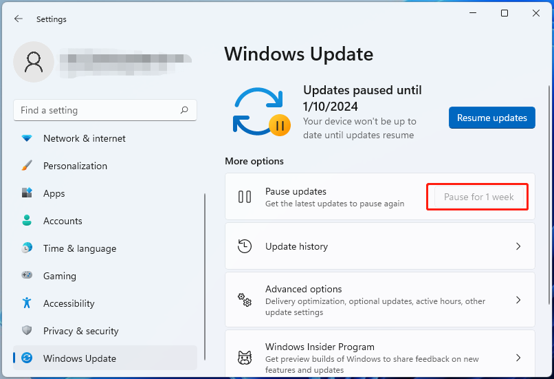 pause Windows 11 update
