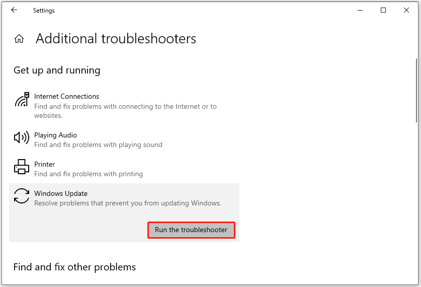 click on the run the troubleshooter button