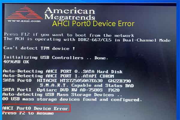 Ahci Port 1 Device Error Press F1 To Resume www.partitionwizard.com
