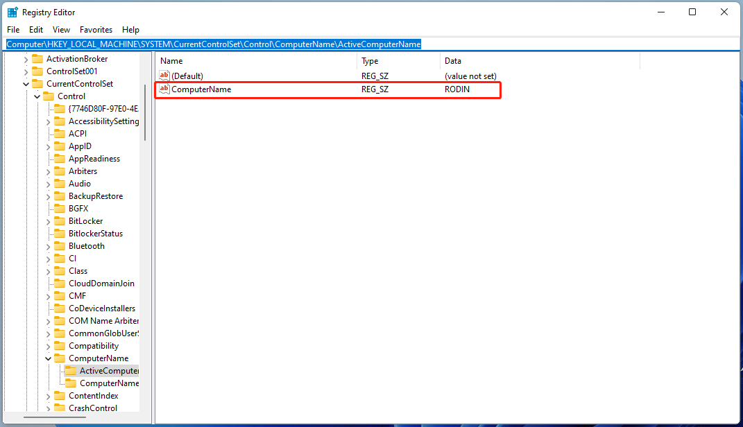 find the computer name via Registry Editor