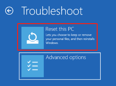 select Reset this PC in WinRE