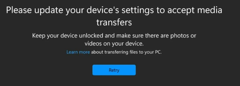 Please Update Your Device&rsquo;s Settings to Accept Media Transfers [Fixed]