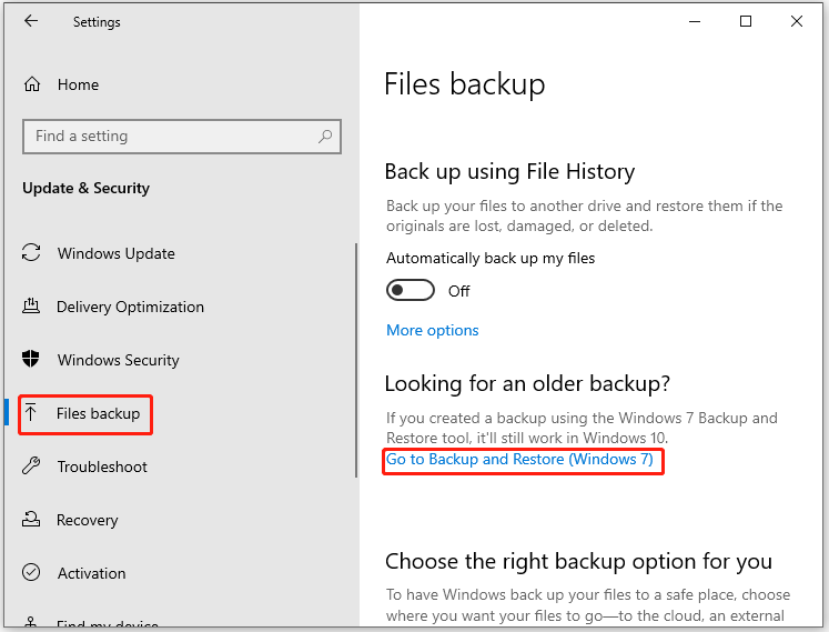 navigate to Backup and Restore