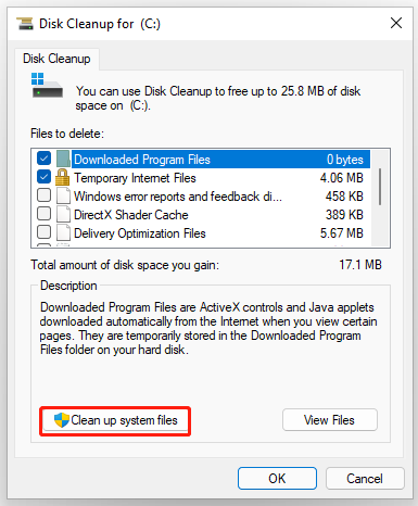 click Clean up system files