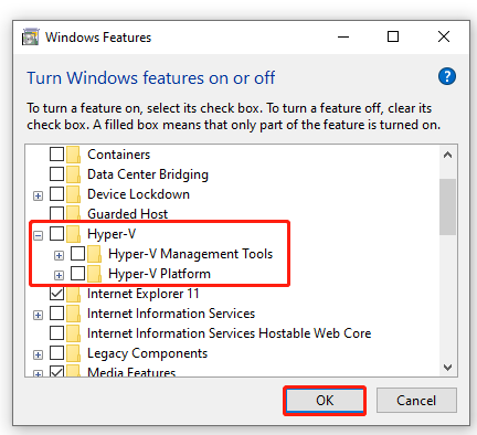 disable Hyper V in Windows Feature