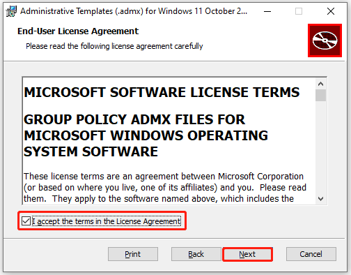accept the license agreement and click Next
