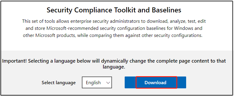 download Security Compliance Toolkit and Baselines