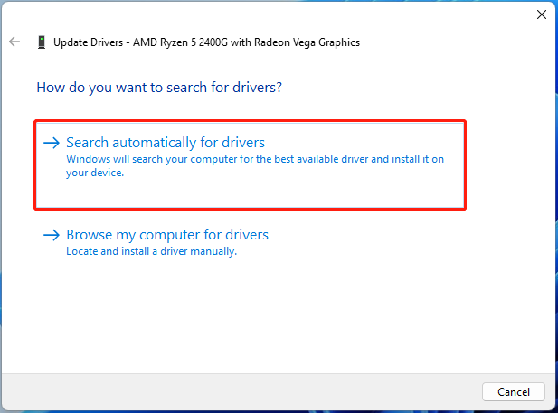 select Search automatically for drivers 