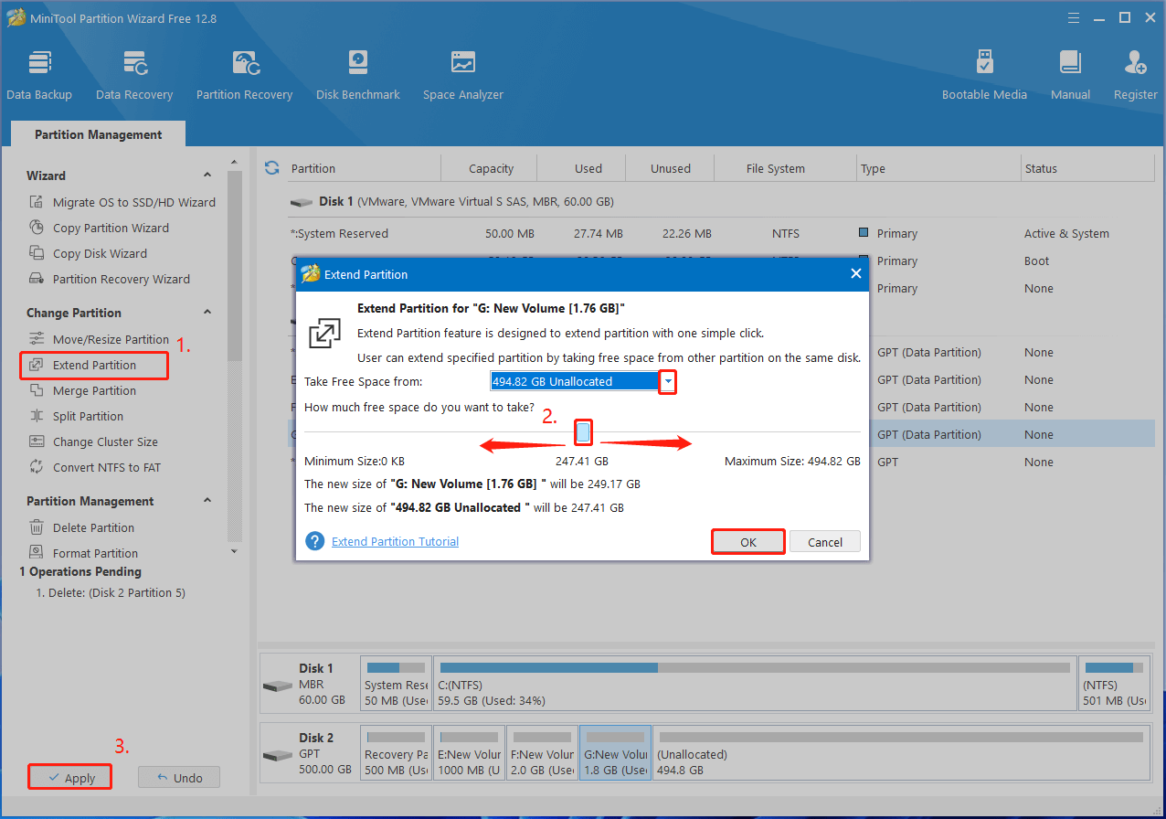 extend partition using MiniTool