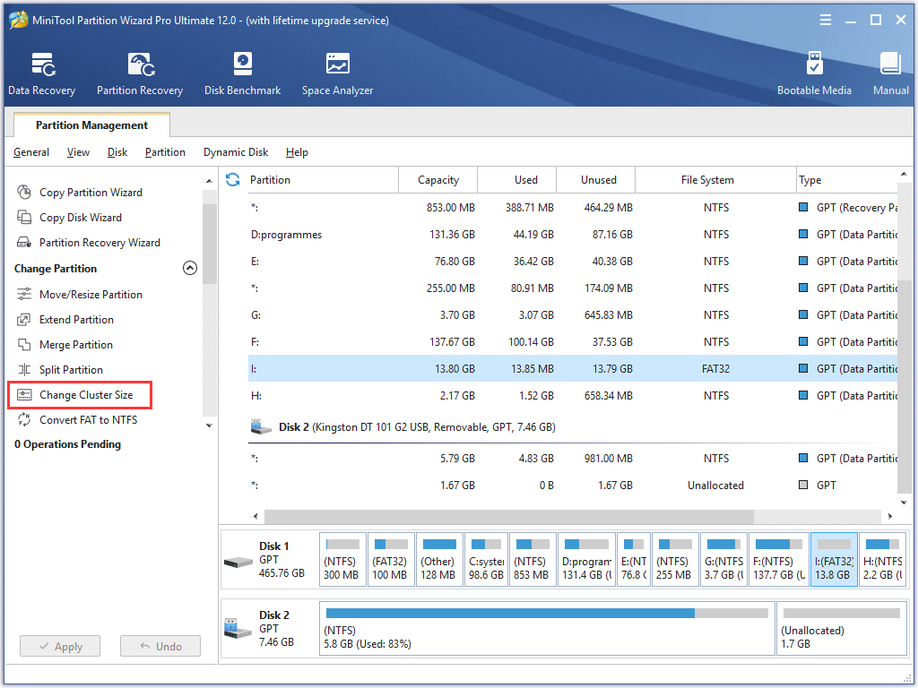 change cluster size