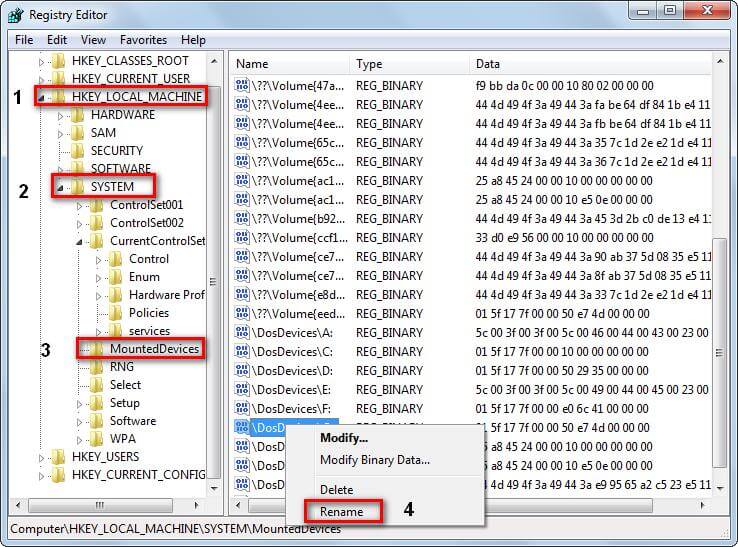 rename drive letter in the registry