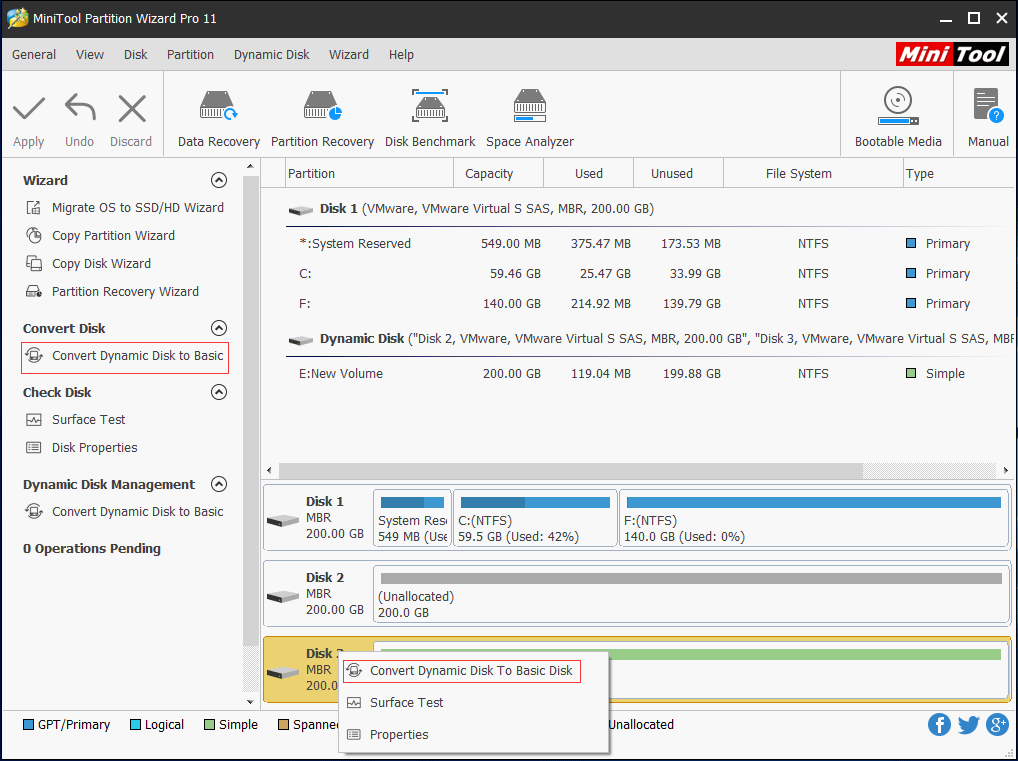 choose a disk that needs to be converted