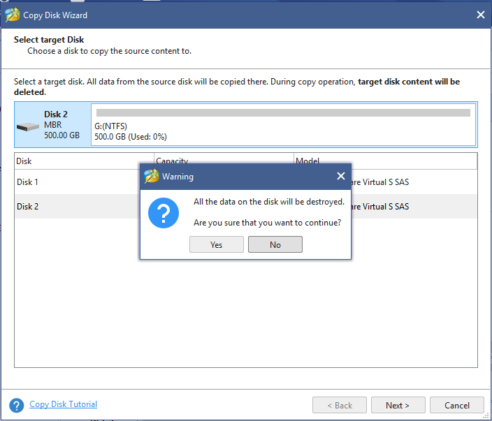 select target disk for cloning