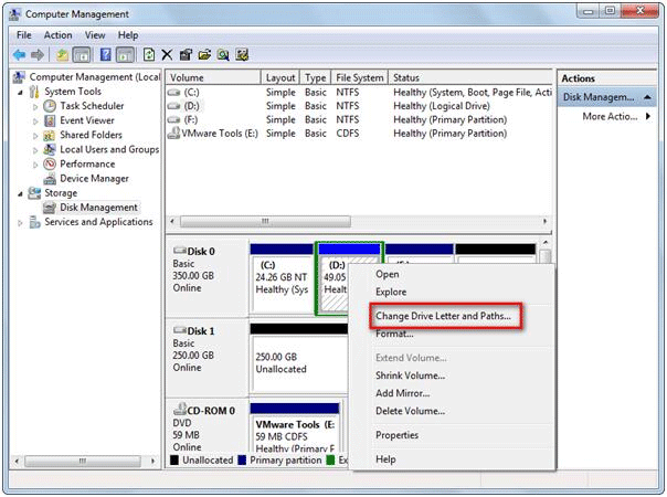 change drive letter and path