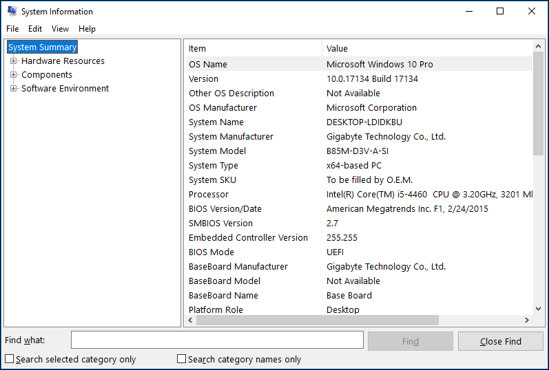 open system information window