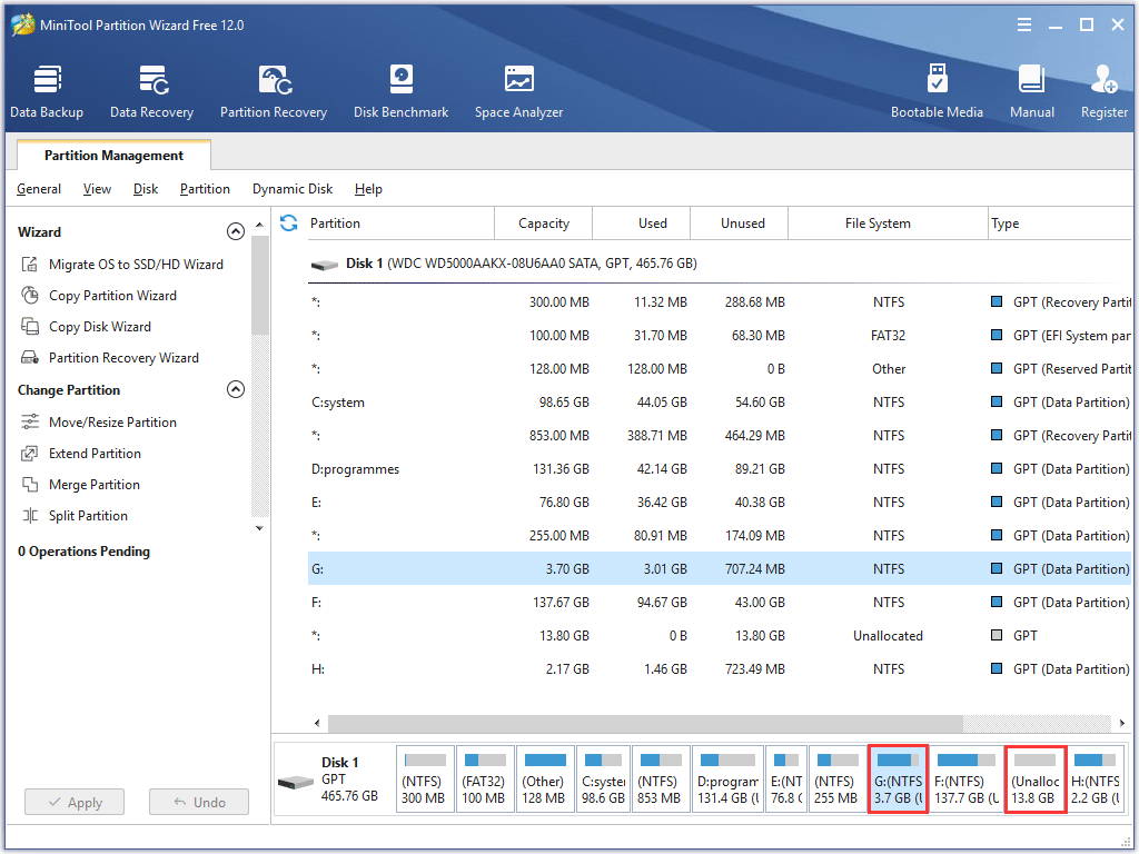 the disk map in the main interface